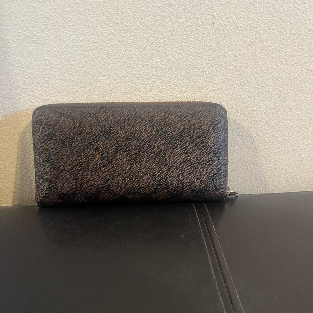 Coach Dark Brown Zip-Around Wallet - Picture 2 of 4